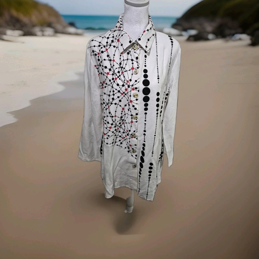 NWOT NorthStyle Womens Mixed Media Blouse Shirt Sz Medium Boho Roll Tab Sleeves